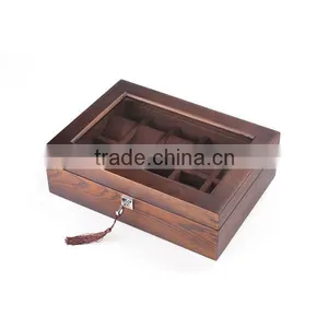 High Quality Cherry Wood 10 Slot Watch Display Box With Glass Lid thumbnail-2