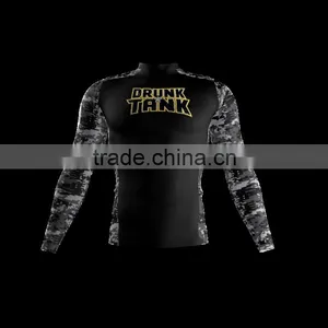 Polyester Spandex Long Sleeves Drunk Tank Black Compression Shirt/Rash Guard With Club Logo Player Name and Numbers at Sleeves thumbnail-1