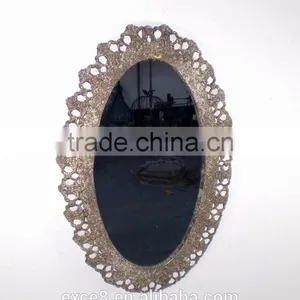 Oval Metal Mirror With Anqitue Golden Finish thumbnail-1