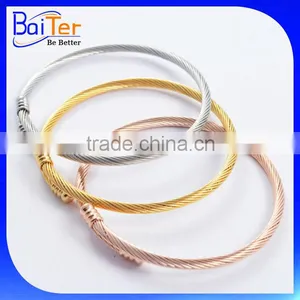Gold Plated Mens Stainless Steel Twisted Cable Wire Cuff Bracelet Wholesale thumbnail-1