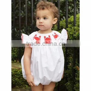 (SM111#white) Crabs Smocked White Girl's Bubble Crabs Embroidered Bloomers thumbnail-1