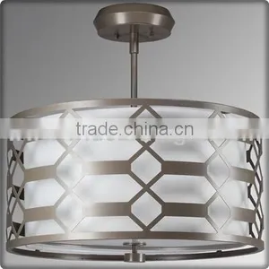 UL CUL Listed 3 Light Brushed Steel Hotel Pendant Lamp With White Fabric Shade C20068 thumbnail-1
