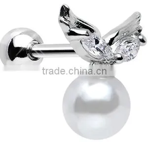 Pearl Angel Wings Tragus Cartilage Earring thumbnail-1