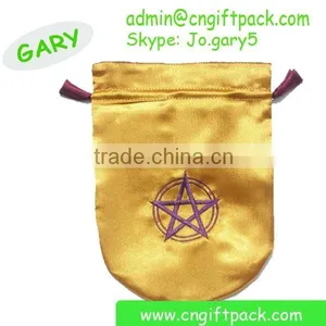 Yellow Promotional Satin Gift Packaging Pouch Bag Embroidered Logo thumbnail-1