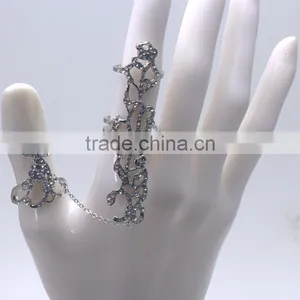 Cheapest Hot Sale Two Finger Rings Rhinestone Stainless Steel Silver Rings thumbnail-4