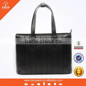 Black Genuine Leather Business Men's Office Laptop Leather Portfolio Tote Bag thumbnail-1