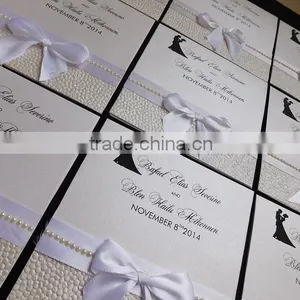 White Metallic Wedding Card With Pearls and Ribbon thumbnail-3
