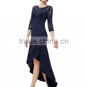 Woman New Fashion Design Long Prom Dress Europe Style, 3/4 Lace Sleeve and High-low Hemline See-through Free Prom Dresses Quality Choice thumbnail-3