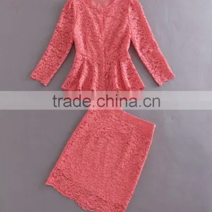 Wholesale Latest Fashion Designer Lace Skirt Suits For Party 2016 thumbnail-2