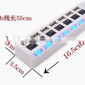 High Speed Charging Station USB 2.0 7-Port Hub Adapter With Individual Power Switches and LEDs thumbnail-4