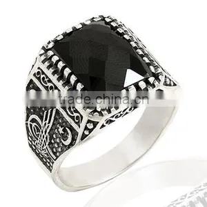 925K Sterling Silver Ottoman Tugra Moonstar Men Ring thumbnail-1