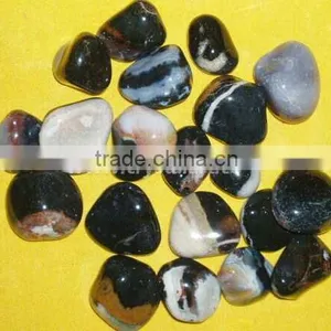 BLACK BANDED JASPER AGATE TUMBLED PEBBLES STONES thumbnail-1