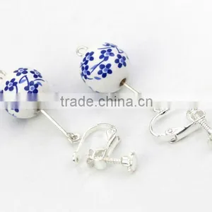 Blue Flower Printed Qinghua Porcelain Ball Shaped Drop Earings With Clips thumbnail-1