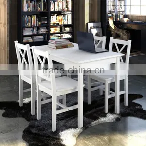 Best Selling 2016 New Design Solid Pine Wood Dining Sets White Color thumbnail-1