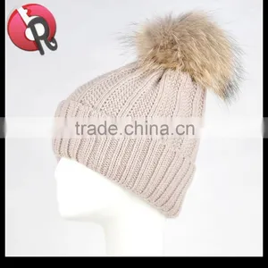 Winter Women Raccoon Fur Pom Pom Bobble Knit Braided Hat thumbnail-4
