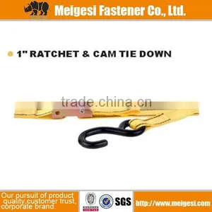 Yellow Ratchet Tie Down With Flat Hook Ratchet Strap thumbnail-1