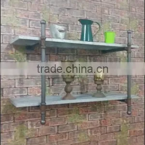 Grey Finish Industrial Two Tier Wall Mounted Shelf Antique Home Decor thumbnail-1