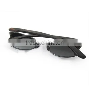 Mirror Lens Retro Halft Rim Round Wood Sunglasses thumbnail-2