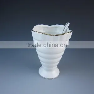 Luxury Fancy New Design Porcelain/Ceramic Type Ice Cream Cup And Spoon With Golden Rim thumbnail-1