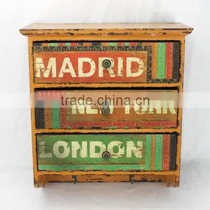 Antique Yellow Wooden Wall Filling Cabinet thumbnail-1