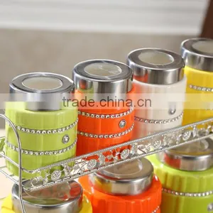 Kitchenware Useful Ceramic Canister Set With Stainless Metal Stand thumbnail-2