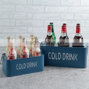 6 Grid Metal Ice Bucket With Handle,galvanized Metal Beer Bucket Can Hold 6 Bottle Beer thumbnail-2