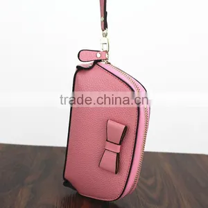 First Genuine Leather Bow Leather Purse Makeup Cosmetic Bag Shell thumbnail-1