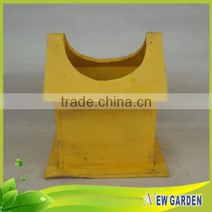 Yellow Wooden Decorative Wheelbarrow Planter For Gardens,House Shape Flower Pot thumbnail-4