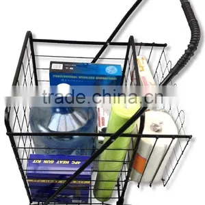 Metal Small Folding Shopping Cart With Double Basket and Wheels thumbnail-1
