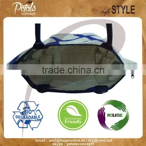 Jute Shopping Bags With Padded Rope Handle - Net Texture Print - Bag With Pocket thumbnail-4