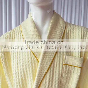 Yellow Cotton Waffle Fabric Bathrobe Hotel Bathrobe Dressing Gowns for Women Long Hotel Bath Robe Pajamas Longue thumbnail-2