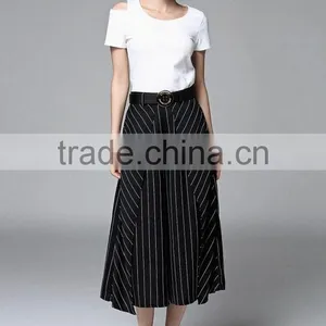 Two Pieces Set Women New Fashion Summer 2016 Ladies Off Shoulder T-Shirt Tops and Striped Print Wide Leg Pants thumbnail-2