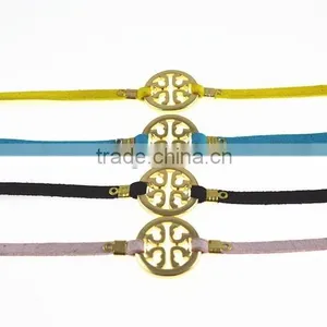 Smile Face Charms Suede Leather Bracelet Custom Logo Charm Leather Bracelet thumbnail-2