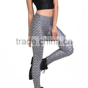 MGOO 2017 Fashion Manufacturer Custom Jersey Leggings 90 Polyester 10 Spandex Leggings Grey Mermaid Scale Print thumbnail-5