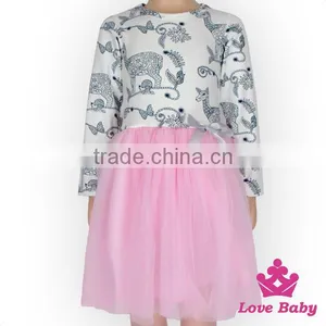 Romantic Spring Children Clothing Frock Design Long Sleeve Pattern Printed Baby Girl Pink Tutu Princess Dress thumbnail-2