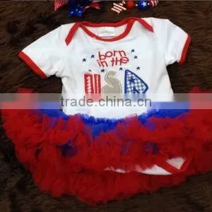 2015 Hot Sell Baby Girl July 4th Romper With Matching Bow and Necklace thumbnail-2