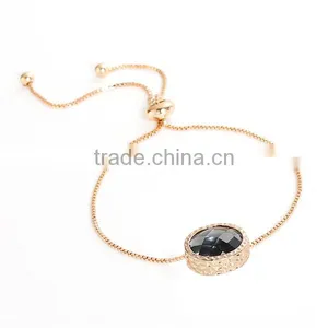 Copper Adjustable Slider/ Slide Bracelet Gold Plated Oval Black Rhinestone 26cm Long thumbnail-1