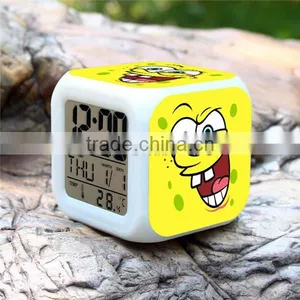 (Hot ) SpongeBob Cartoon LED Alarm Clock, SpongeBob Digital Clock, SpongeBob 7 Color Change Small LED Clock thumbnail-5