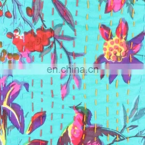 Indian Green Floral Kantha Cushion Cover Kantha Throw Pillow Cover Hand Stitched Kantha Cushion Cover Cotton Handmade thumbnail-2