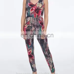 Latest Custom Printed Casual Jumpsuit Lily Floral Printed Sleeveless V Neck Jumpsuit thumbnail-1