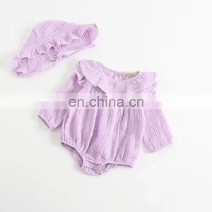 Lovely Baby Clothing Romper Long Sleeve Linen Ruffle Baby Romper thumbnail-2