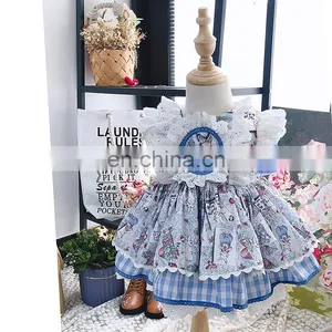 Baby GIrl Summer Blue Rabbit Turkey Vintage Spanish Lolita Princess Ball Princess Gown Dress for Girl Easter Birthday Party thumbnail-1