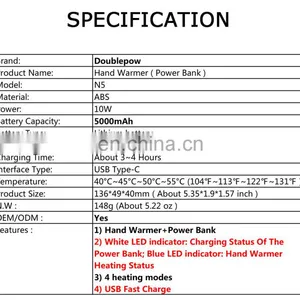 2022 Factory Directly Supply Custom Usb Rechargeable Mini Hand Warmer Portable 5000mAh Electric Power Bank Hand Warmer thumbnail-2