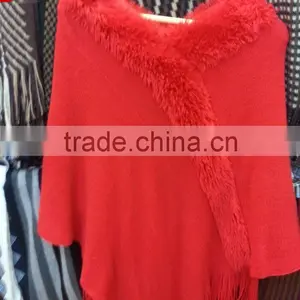 Women Warm Cashmere Knitted Rabbit Fur Poncho thumbnail-1