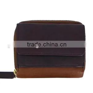 Wholesale Real Cow Leather Women Money Pouch Contrast Color Coin Holder Purse Zip Around for Women thumbnail-2