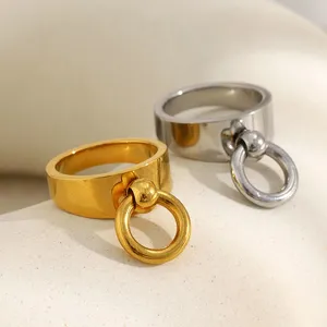 Stainless Steel Jewelry Ring 4mm Band Domed Shape 18K Gold Plated Hypoallergenic Wholesale thumbnail-3