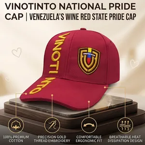 Vinotinto Football Fan Merch Vertical 3D Puff Lettering Burgundy Gold Shield 6 Panel Baseball Cap thumbnail-1