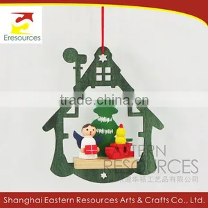 Wood Christmas House Shape Hanging Decoration thumbnail-1