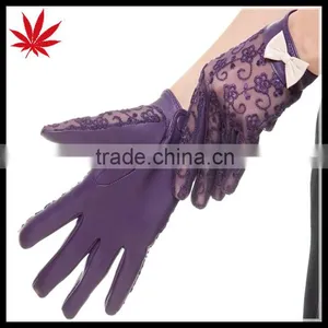 New Style Lace Leather Gloves Prevent Bask in Summer Sheepskin Gloves With Bowknot and uv Protection thumbnail-1