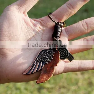 Custom Made Leather Keychain Genuine Leather Keychain With Metal Wing thumbnail-2